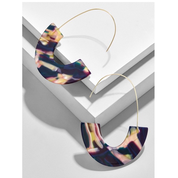 Multicolor Navy Tortoiseshell Drop Hoop Earrings - Picture 2 of 4